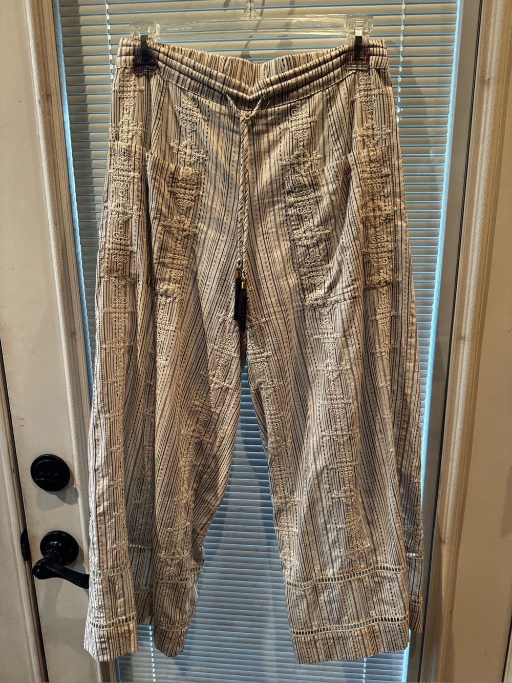 L-Space Boho-Style Women's Cream Striped Embroidered Pants